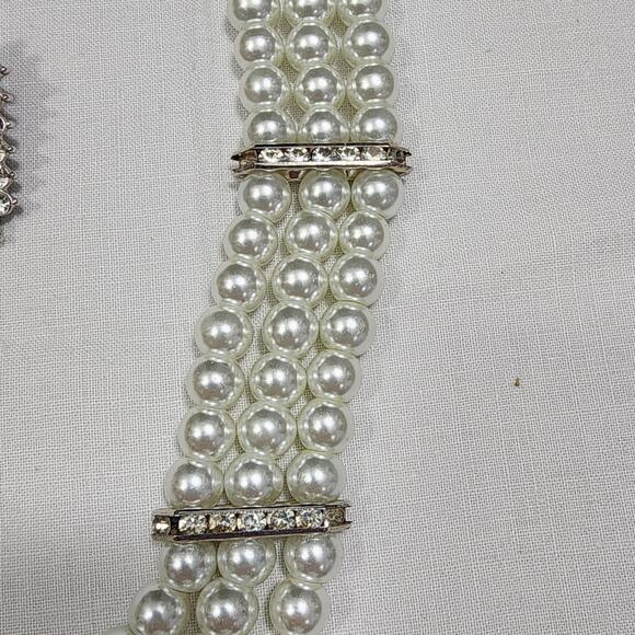 Layer Faux Pearl Black Bead Rhinestone Necklace Matching Earrings Statement Set - Picture 5 of 16